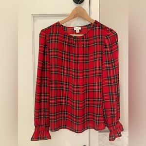 Red Tartan plaid J Crew blouse size small